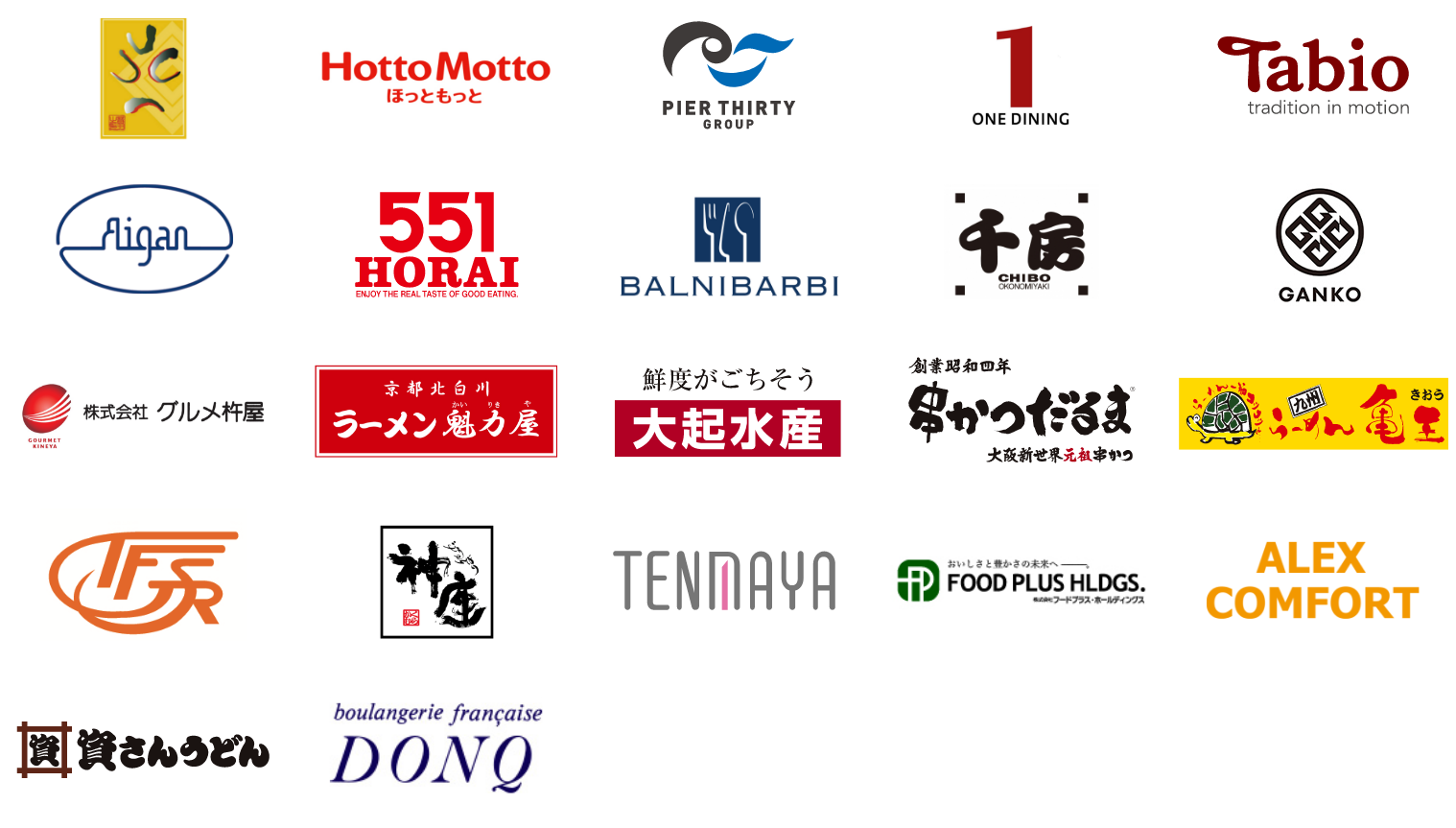 ガルフネット大阪 (株)音羽様 HottoMotto様 (株)ピアーサーティー様 (株)ワン・ダイニング様 タビオ(株)様 愛眼様 蓬莱様 バルニバービ様 千房(株)様 (株)GANKO様 (株)グルメ杵屋様 魁力屋様 大起水産(株)様 (株)一門会様 大真実業(株)様 ジェイアール東海フードサービス(株)様 (株)どうとんぼり神座様 (株)天満屋様 (株)フードプラス・ホールディングス様 アクサス(株)様 (株)資さん様 (株)ドンク様